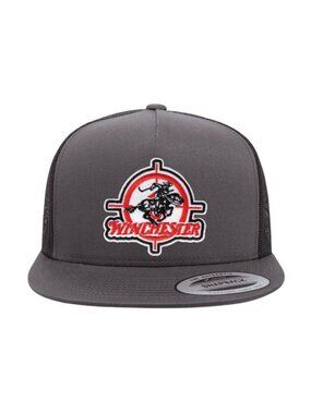 Winchester YP Flat Bill Trucker Hat Mesh Back Snapback Charcoal/black
